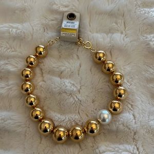 14K Gold  plated ball necklace with Pearl accent